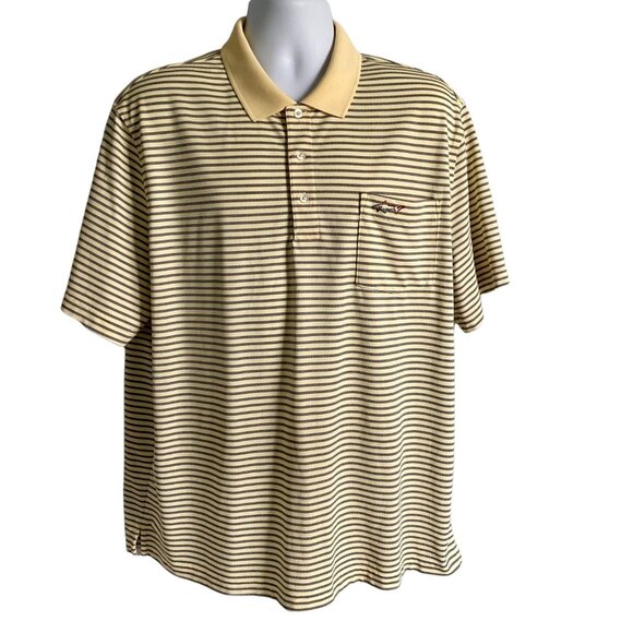 Greg Norman for Tasso Elba Five Iron Polo Shirt Play Dry Yellow Black Stripe - Picture 2 of 7